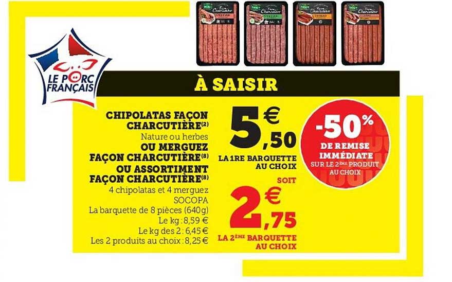 chipolatas façon charcutière ou merguez façon charcutière ou assortiment façon charcutière