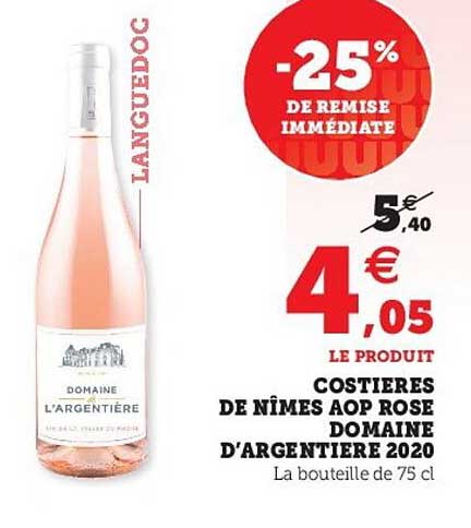 costières de nîmes aop rose domaine d'argentière 2020