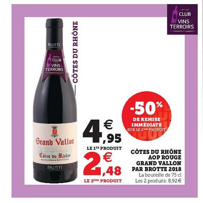 côtes du rhône aop rouge grand vallon par brotte 2018