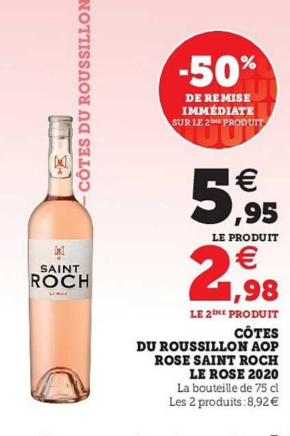côtes du roussillon aop rose saint roche le rose 2020