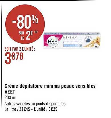 crème dépilatoire minima peaux sensibles veet