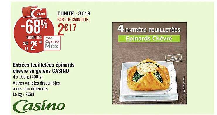 Entrees Feuilletees Epinards Chevre Surgelees Casino