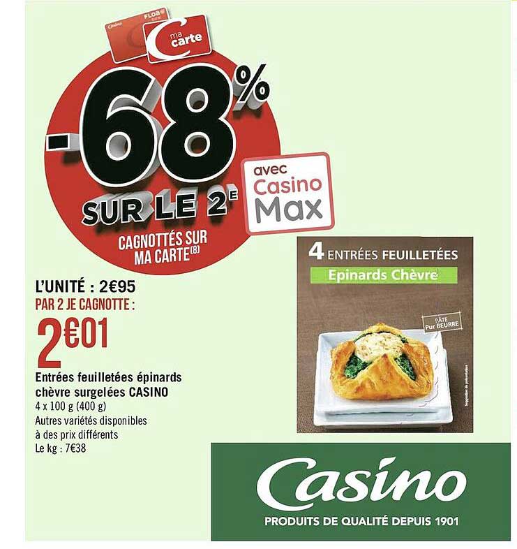 entrées feuilletées épinards chèvre surgelées casino