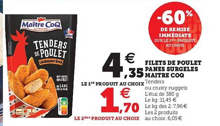 Filets De Poulet Panés Surgelés Maître Coq