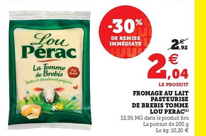 fromage au lait pasteurisé de brebis tomme lou pérac