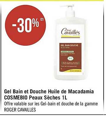 gel bain et douche huile de macadamia cosmebio peaux sèches 1l rogé cavaillès