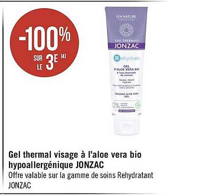 gel thermal visage à l'aloe vera bio hypoallergénique jonzac