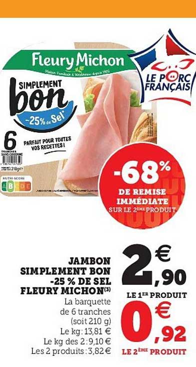 jambon simplement bon -25% de sel fleury michon