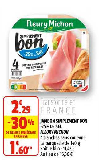 Jambon Simplement Bon -25% De Sel Fleury Michon