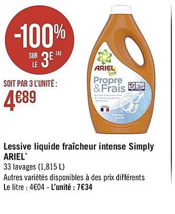 lessive liquide fraîcheur intense simply ariel