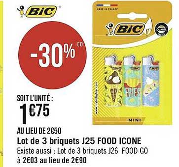 lot de 3 briquets j25 food icone bic