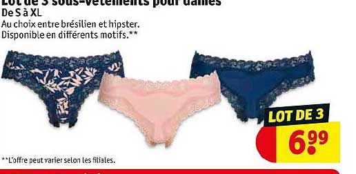 lot de 3 sous-vêtements pour dames