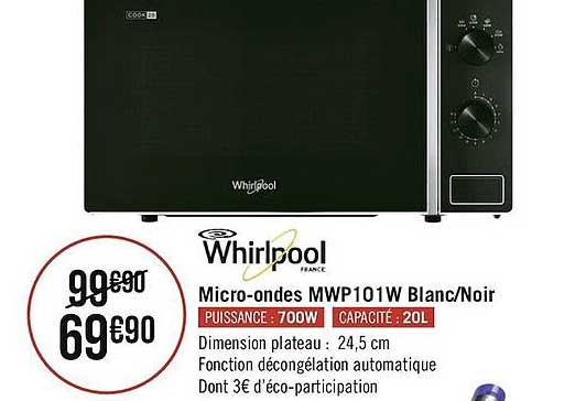 micro-ondes mwp101w wirlpool blanc-noir