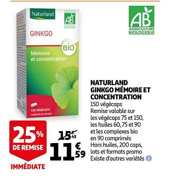 naturland ginkgo mémoire et concentration
