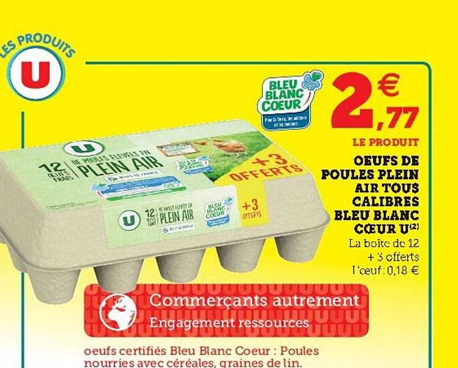 oeufs de poules plein air tous calibres bleu blanc cœur u