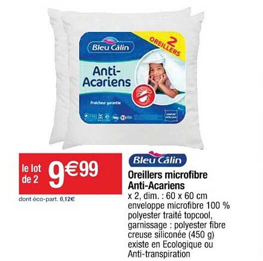 Oreillers Microfibre Anti-acariens Bleu Câlin