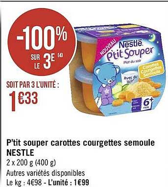p'tit souper carottes courgettes semoule nestlé
