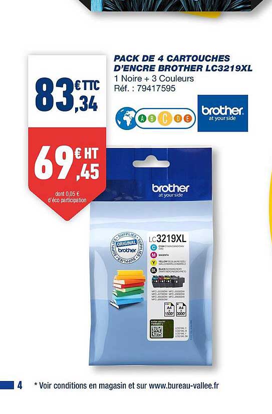 pack de 4 cartouches d'encre brother lc3219xl