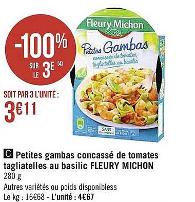 petites gambas concassé de tomates tagliatelles au basilic fleury michon