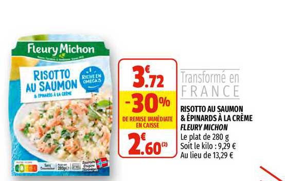 risotto au saumon & épinards à la crème fleury michon