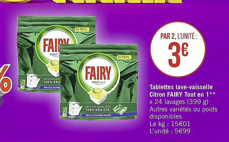 tablettes lave-vaisselle citron fairy tout en 1