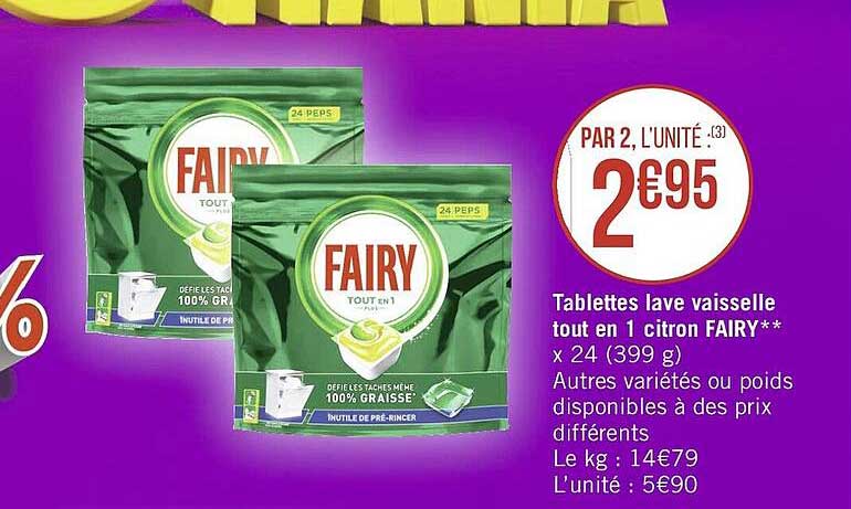 tablettes lave vaisselle tout en 1 citron fairy
