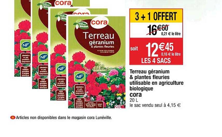 terreau géranium & plantes fleuries utilisable en agriculture biologique cora