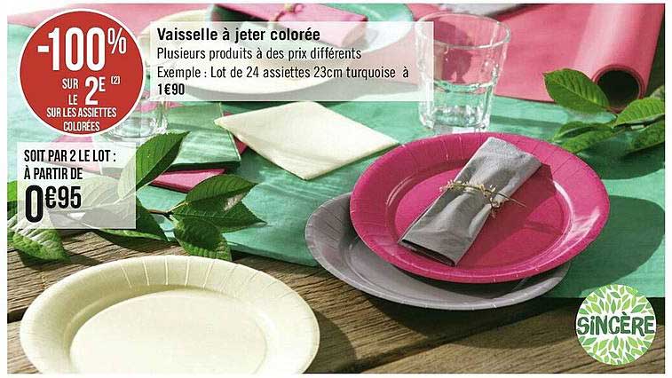 vaisselle à jeter colorée