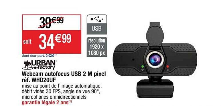 webcam autofocus usb 2 m pixel urban factory