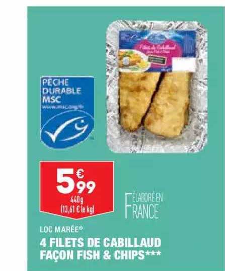 4 filets de cabillaud façon fish & chips loc marée