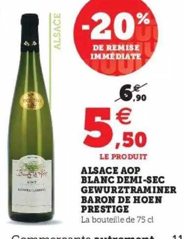 Alsace Aop Blanc Demi-sec Gewurztraminer Baron De Hoen Prestige