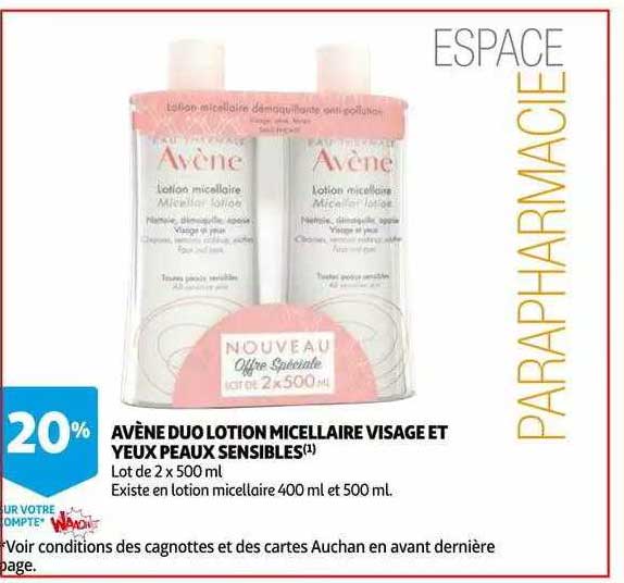 avène duo lotion micellaire visage et yeux peaux sensibles