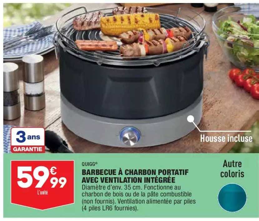 barbecue à charbon portatif avec ventilation intégrée quigg