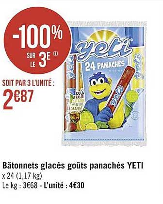 bâtonnets glacés goûts panachés yeti