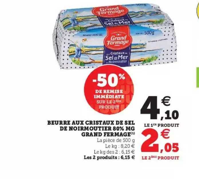 beurre aux cristaux de sel de noirmoutier 80% mg grand fermage
