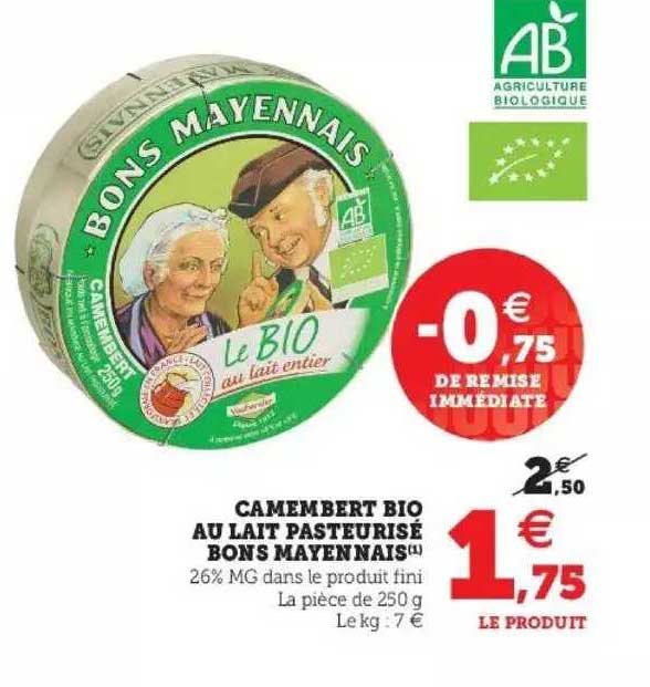 camembert bio au lait pasteurisé bons mayennais