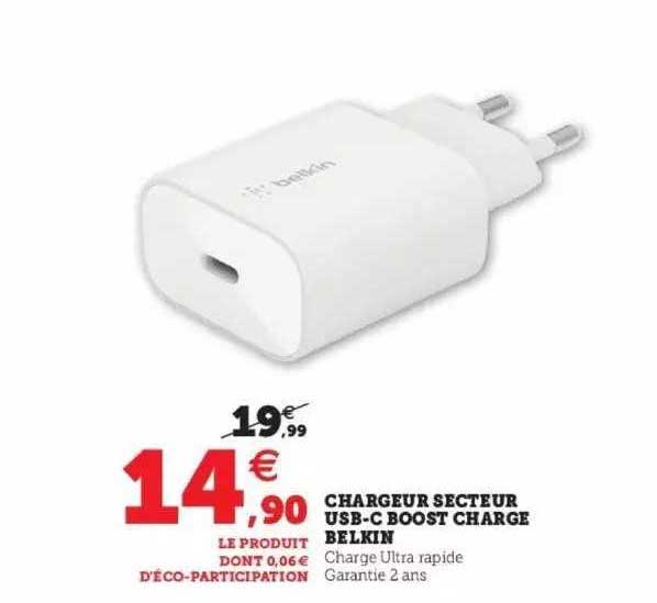 chargeur secteur usb-c boost charge belkin