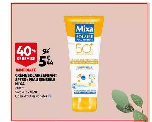 crème solaire enfant spf50+ peau sensible mixa