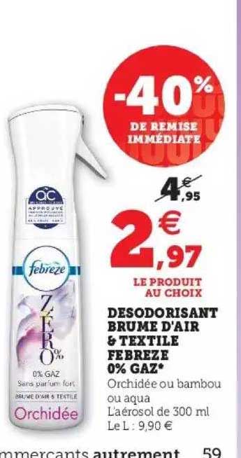 désodorisant brume d'air & textile febreze 0% gaz