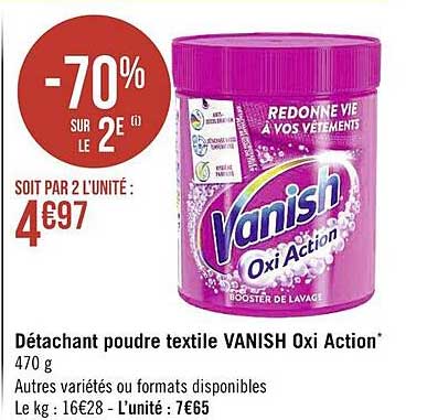 détachant poudre textile vanish oxi action