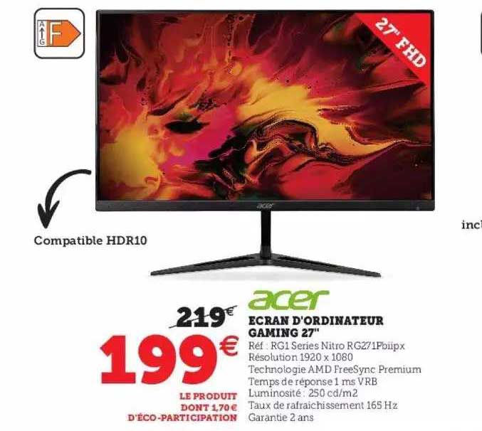 écran d'ordinateur gaming 27" acer