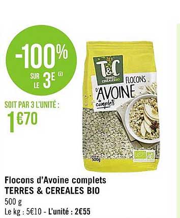 flocons d'avoine complets terres & céréales bio