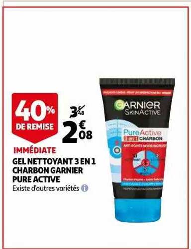 Gel Nettoyant 3 En 1 Charbon Garnier Pure Active