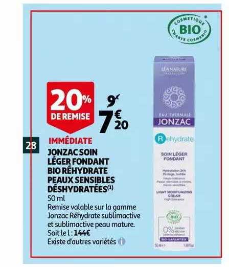 jonzac soin léger fondant bio réhydrate peaux sensibles déshydratées