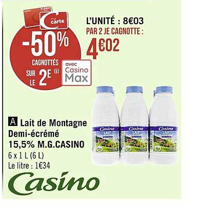 lait de montagne demi-écrémé 15,5% m.g. casino