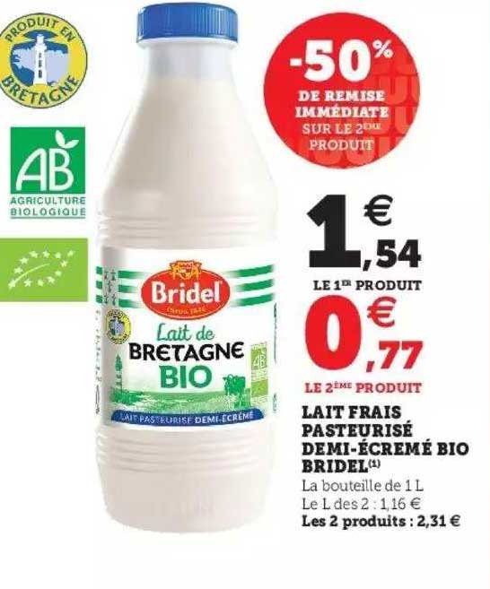 Lait Frais Pasteurisé Demi-écrémé Bio Bridel