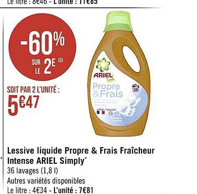 lessive liquide propre & frais fraîcheur intense ariel simply