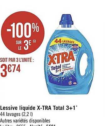 Lessive Liquide X-tra Total 3+1