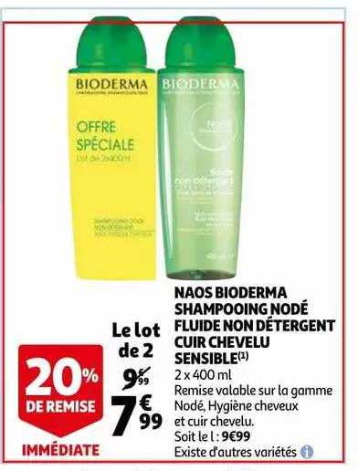 naos bioderma shampooing nodé fluide non détergent cuire chevelu sensible