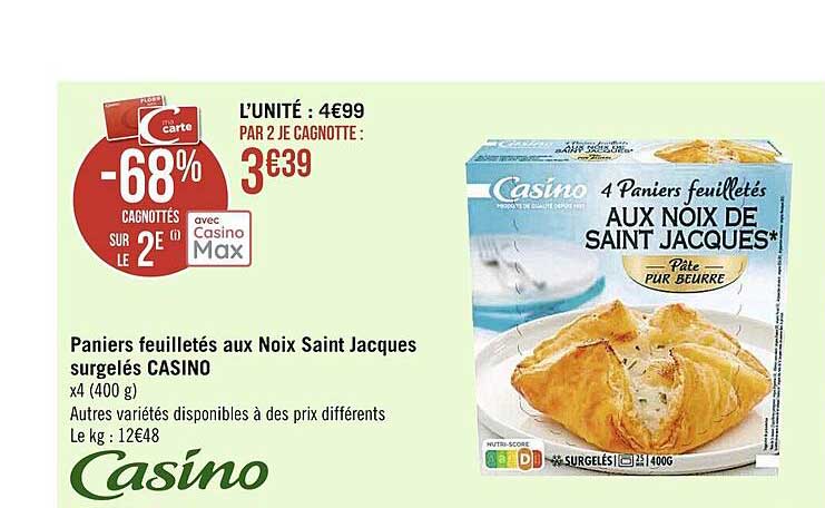 Paniers Feuilletés Aux Noix Saint Jacques Surgelés Casino